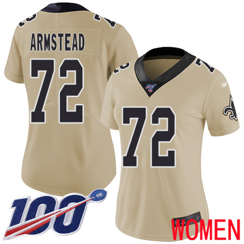 New Orleans Saints Limited Gold Women Terron Armstead Jersey NFL Football #72 100th Season Inverted Legend Jersey->youth nfl jersey->Youth Jersey